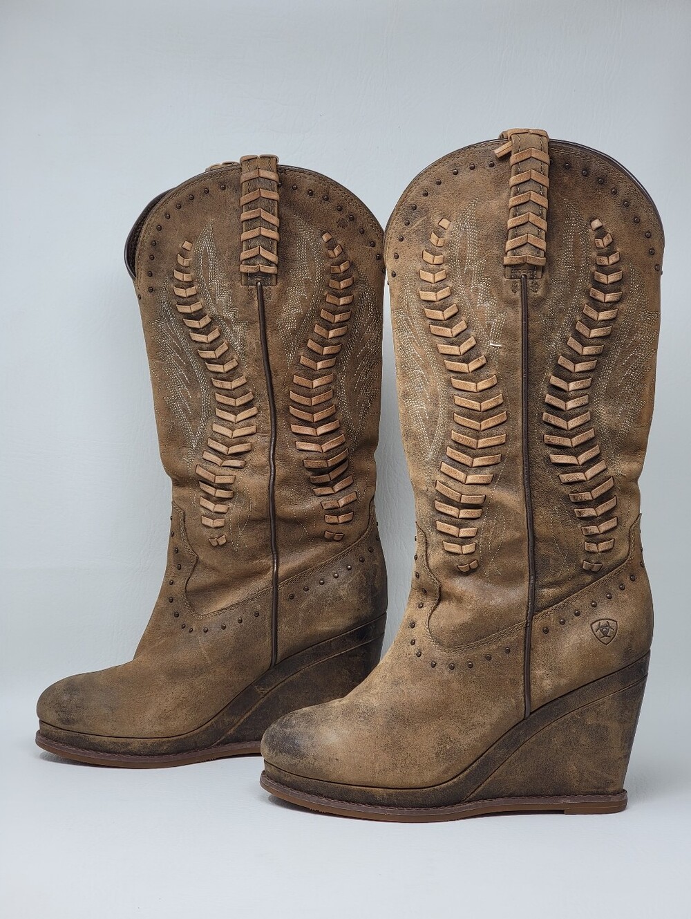 Ariat Nashville western Wedge Women Brown Leather Cowboy Boots Size 8B Pre-owned - Picture 3 of 11